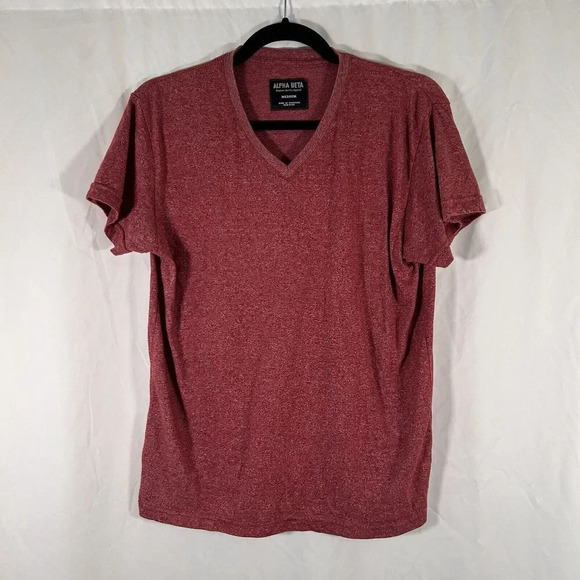 Alpha Beta Shirt Men's Medium Red Vneck Short Sleeve Cotton Blend Top - Picture 1 of 9